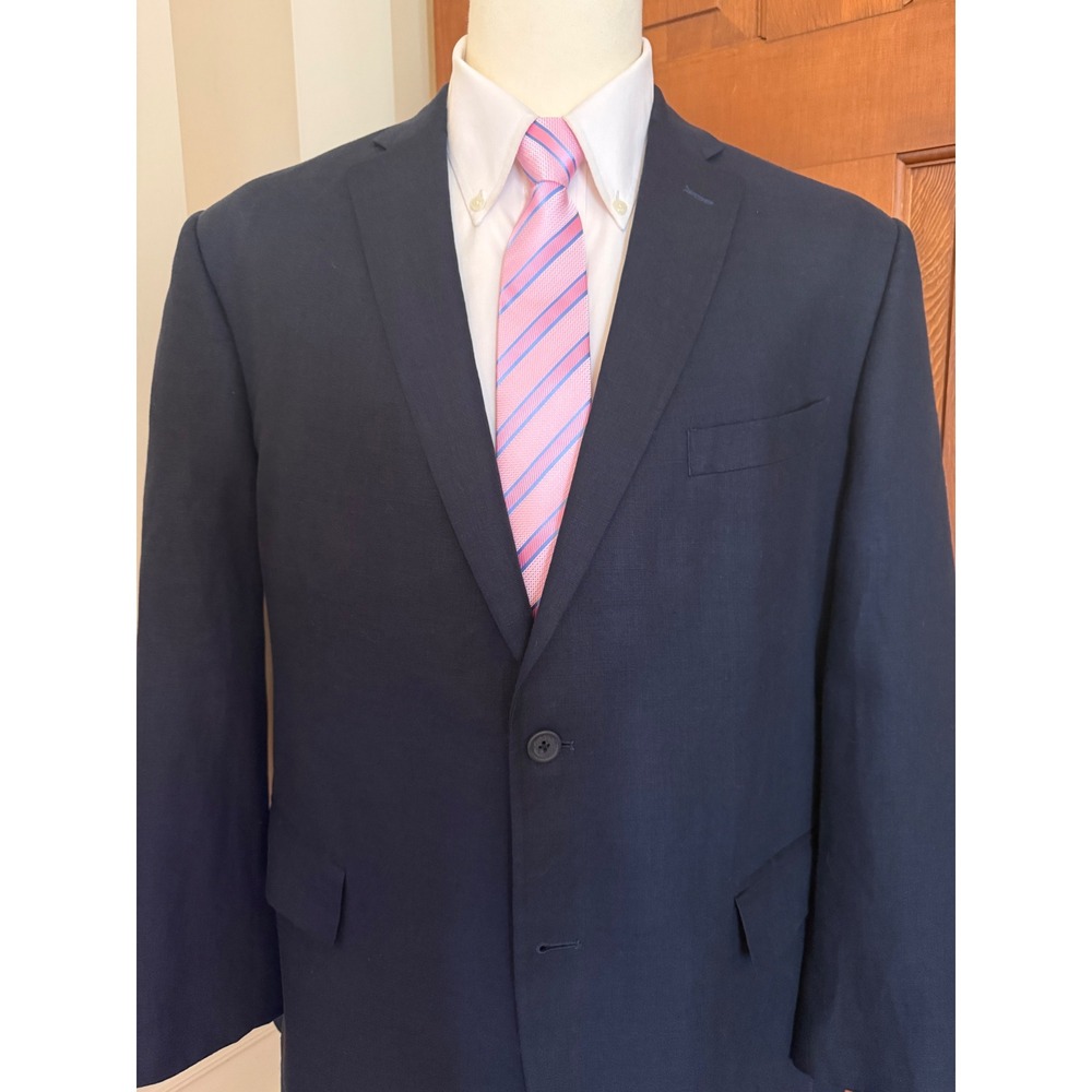 Nordstrom 100% Linen Blazer Mens 46R Navy Two-Button Sport Coat Jacket